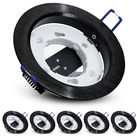 SSC-LUXon 6er Set RX-3 Einbauleuchte schwarz gebürstet - Design Deckenspot Rahmen rund mit Fassung für GX53 (separat erhältlich)