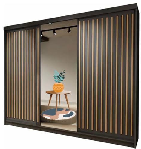 ZIUSA Sliding Door Wardrobe with Mirror Doors, Free Standing Design, Modern Style (Black, 250 CM)