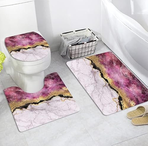 Badezimmermatte Lila Gold Schwarz Fußmatte 3 Teilig rutschfeste Badematte Saugfähig Bath Mat Waschbar Bad Teppiche Set Schmutzfangmatte Fussmatte Innen 50x80cm