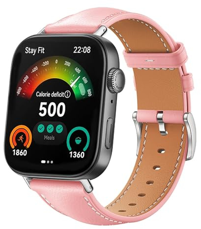 GIOPUEY Cinturini Compatibile con Huawei Watch Fit 3/4/4 Pro, vera pelle Cinturino [Resistente All'usura] [Traspirante] - Pink