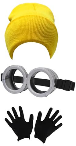 FVCENT Herren Kostüm Zubehör 3-teiliges Halloween Kostüm Zubehör beinhaltet Vintage Steampunk Brille Gelbe Beanie Strickmützen Schwarze Handschuhe (gelb)