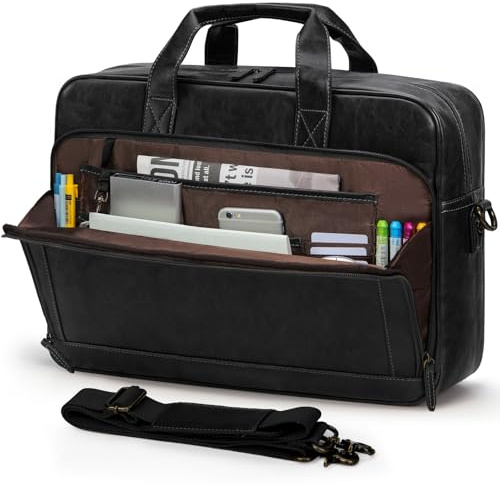 RAINSMORE Borsa da uomo in pelle per computer portatile, 40,6 cm, borsa a tracolla