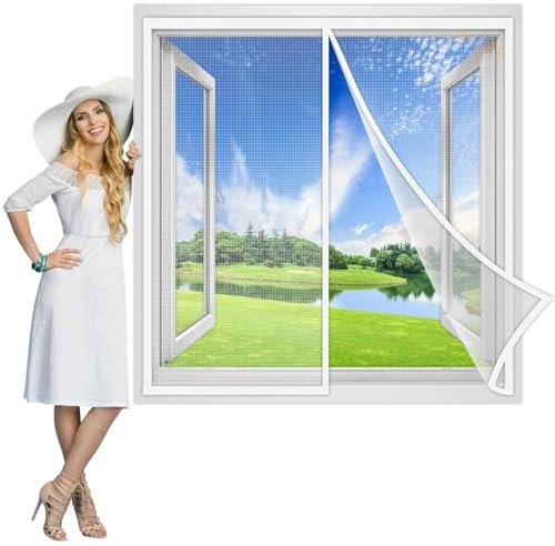 Zanzariera Finestra Porta 145x205 cm, Zanzariera Magnetica in Vetroresina, Doppia Apertura Laterale Tenda Zanzariere Magnetiche per Finestre Porte Scorrevole Balcone Bianco, Rinforzata