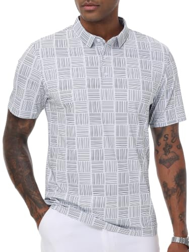 YuKaiChen Men's Short Sleeve Golf Polo Shirts UK | Breathable & moisture wicking , quick dry, printed top for sports,work & casual