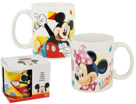 CAPRILO Lote de 4 Originales Tazas Desayuno Surtidas de Cerámica Mickey-Minnie Mouse 325 ml. Recuerdos. Vajillas. Regalos para Fiestas, Navidad, Reyes, Bodas, Bautizos y Comuniones. DC (MICKY)