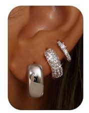 Chriscoco 3Paia Orecchini Cerchio Oro/Argento Set Orecchini Donna Oro Placcato 14K Orecchini Anallergici Donna Orecchini a Cerchio Piccoli per Fori Multipli