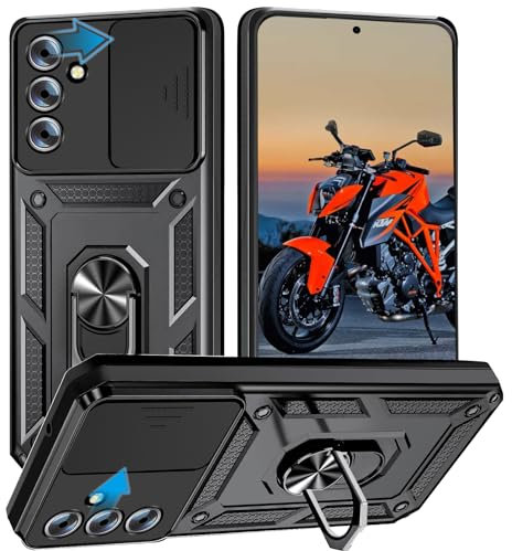 Cover per Samsung Galaxy S24 FE, Slide Protezione Fotocamera, Armatura Cover con 360 Gradi Girevole Anello Metallo Magnetica Supporto Silicone Antiurto Custodia per Galaxy S24 FE.