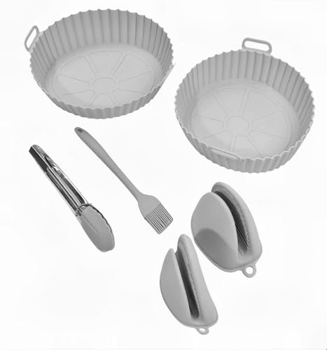 HopeBonds- Molde Silicona Freidora de Aire - Set de Accesorios Airfryer : 2 Moldes Reutilizables, 2 Manoplas Resistentes al Calor, Pinza de Acero, Pincel de Silicona - Accesorios Freidora de Aire