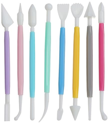 WOLMIK Lot de 8 outils de décoration de gâteaux, outils de glaçage en pâte à sucre, outils de modelage de gâteau, accessoires de pâtisserie, outils de bricolage