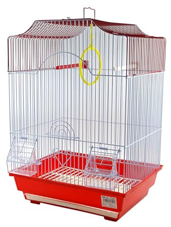 Jaula para pájaros con comederos, Palos y Columpios Jaulas pájaros Jaula agapornis 34.5X28X49.5CM (233ROJO)