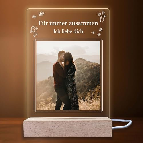 INDIGOS UG - LED Lampe personalisiert - Blumen - Bild mit Wunschtext - Wunschname - personalisiertes Nachtlicht - Geschenk, Geburtstag, Weihnachten - optionale Lampe warmweiß