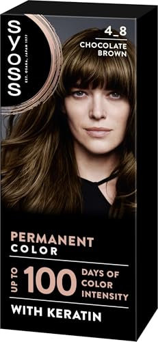 SYOSS Permanent Color 4-8 Castaño Chocolate, tinte de pelo y mascarilla con keratina, para una cobertura profesional de canas, color duradero y cuidado intensivo