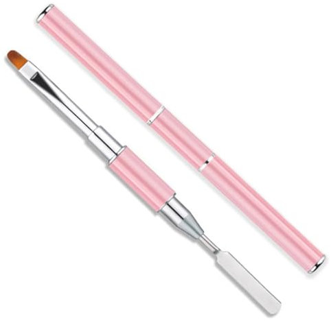vgggrd Dual-Ended Poly UV Gel Brush & Picker, 2 in 1Nail Art Tool, Polymer Brushes Stainless Steel, Nail Tips & Extensions Builder (Pink)