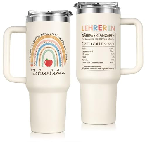 musaecoin Weihnachtsgeschenke, Lehrer Geschenk,Geschenke für Lehrer, Erzieherin Geschenk, Abschiedsgeschenk, 40 OZ Cremeweiß Thermobecher, Geschenke zum Lehrertag
