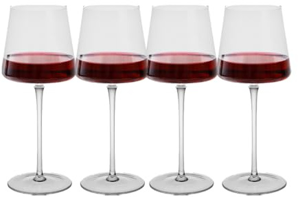 BTGLLAS 570ml Wine Glasses Set of 4 - Elegant Handblown Glassware for Red White Wine - Crystal Clear Goblets Gift Set for Wedding (4, B-PG-570ml)