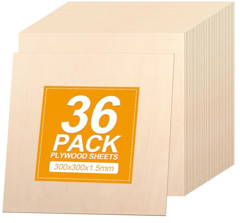 APACALI 36 fogli di compensato da 300 x 300 x 1,5 mm, sottili fogli di legno di tiglio, tagliati a misura, fogli di legno di balsa non finiti per artigianato, arte, pittura, fai da te, incisione e
