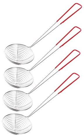Amosfun 4pcs Mesh Strainer Handle Stainless Steel Wire Skimmer Spoon Small Strainer Fine Mesh Kitchen Spoon for Frying Tea