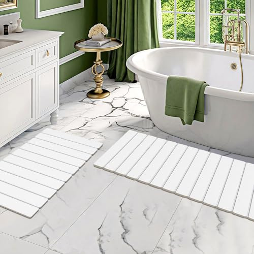 Setguopal 2 Pack Stone Bath Mats Foldable Non-Slip Quick Dry Bathroom Rugs