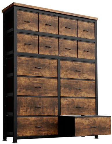 Garvee Kommode Mit Schubladen - Kommoden & Sideboards Für Schlafzimmer Geeignet, Komodenschrank Mit 16 Schubladen, Stoffkommode Mit Stabilem Stahlrahmen, Ideal Für Schlafzimmer, Wohnzimmer Rustikal