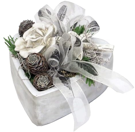 Grabschmuck Herz mit Poly-Rose, Keramikherz, wetterfest CreaFlor Home