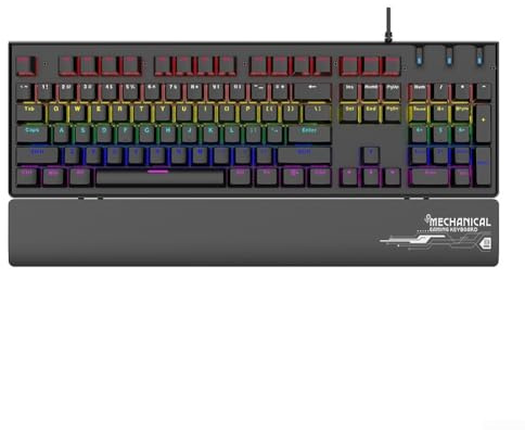 Hasaller Wired Illuminated Mechanical Gaming Keyboard with Removable Palm Rest 104 Keys Dynamic Backlight Modes Dust-Resistant Switches ABS Construction USB Interface for PC Use 44.3x20x4cm(Black)