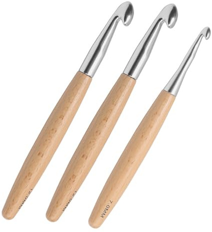 Große Häkelnadel Set, 12 mm und 7 mm Ergonomische Aluminium Stricknadeln, Buchenholzgriff für Chunky Yarn, Leicht für Anfänger und Profis