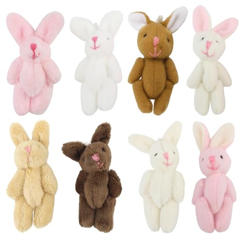 8 Stücke Mini Plüsch Joint Bunny Puppen 4,5 cm Mini Plüsch Kaninchen Osterdeko Kuscheltier Stoffhasen mit Gelenk DIY Plüschzubehör Puppenhaus Weiche Stofftiere Zubehör Für Miniatur Und Spielwelten