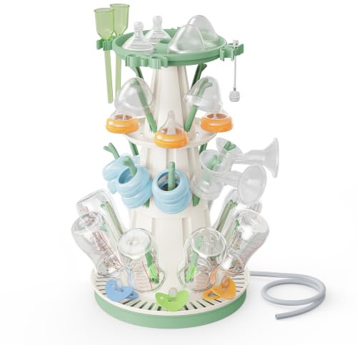 TAZENI Babyflaschen Trockenständer mit 20 Haken 3 Ebenen, Abflussrohr | Platzsparendes Vertikaldesign, für Sauger, Schnuller und Pumpenteile, abnehmbares Abflussrohr