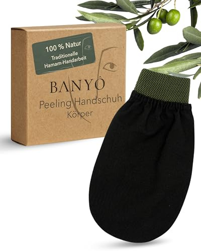 BANYÔ Hamam Peelinghandschuh | Duschhandschuh aus 100% Viskose | Schwarz | Wiederverwendbar, effektives Körperpeeling mit reichhaltigem Schaum, fördert die Durchblutung