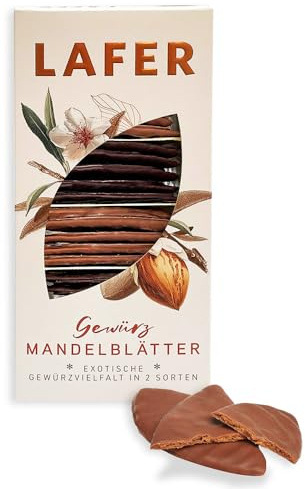 Lafer | Exotische Gewürz-Mandelblätter mit Vollmilch- und Zartbitterschokolade, verfeinert mit Anis, Koriander, Ingwer, Muskat und Tonkabohne | 125 g