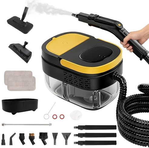 Nettoyeur Vapeur Portable, Nettoyeur Vapeur à Main Réglables sur 3 Niveaux, 17 Accessoires, Réservoir d'Eau 1,6L, 10s Préchauffage, 4 Bar Haute Pression Steam Cleaner pour Canapé Tapis, Fenêtre, Verre
