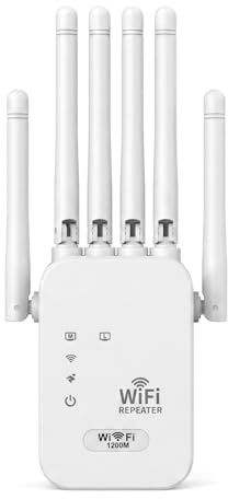 Ripetitore WiFi Potente per Casa 1200Mbps, Amplificatore WiFi Dual Band 5GHz/2.4GHz, WiFi Extender con Porta LAN, Access Point, Copertura 360°, Facile Configurazione WPS, Compatibile Universale