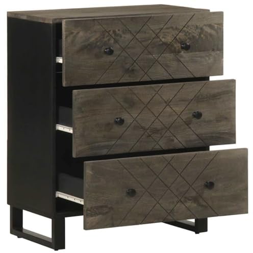 zylophax Buffet noir en bois de manguier massif 60 x 33 x 75 cm avec pieds en métal, espace de rangement pour bureau, armoire de salon et commode, polyvalent comme armoire de rangement et armoire de