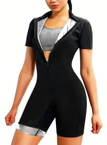XFSRG Tuta Donna Completa da Sauna Maniche Corte Snellente Sudorazione Body Shaper con Cerniera per Fitness Corsa Allenamento