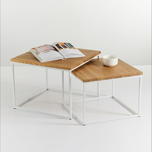 Original BestLoft® 2er-Set Couchtisch Twinsburg (MWH) edle Eiche Industriedesign