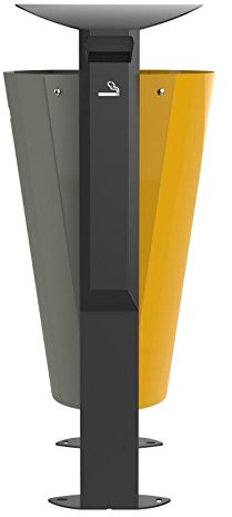 Corbeille sur pied Arkea métal - 2 x 60l - gris manganèse/gris ciment - RAL 7033 / jaune colza - RAL 1021 + cendrier 3l