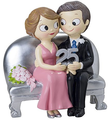 Mopec Statuetta sposi seduto 25 Anniversario, Poliresina, Argento, 8.3 x 14 x 15 cm