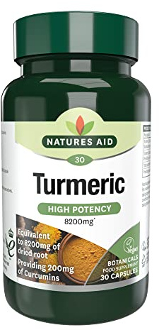 Natures Aid Turmeric 8200mg Supplement – 30 Capsules | High Strength Curcumin 200mg, Dried Root Whole Herb Extract, Supports Joint & Immune Health, Vegan, Non-GMO, Gluten-Free