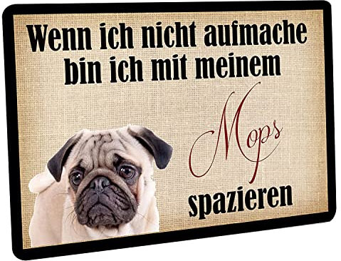 Crealuxe Fussmatte – “ Wenn ich Nicht aufmache Bin ich mit Meinem MOPS spazieren “ - 60x40 cm - Gummi Rückseite/rutschfest - Filzoberfläche - Bedruckte Türmatte - Innenmatte - Schmutzmatte