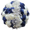 Fouriding Bouquet da sposa artificiale personalizzabile per damigella d'onore, bouquet da sposa con strass, rose in raso, fiori per San Valentino, compleanno, chiesa (blu navy crema, diametro: 18 cm)
