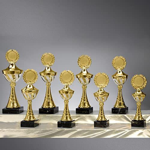 Henecka Pokal Serie Lexa, Gold-weiß, mit Wunschgravur und auswählbarem Sport-Emblem, Größe 30,2 cm