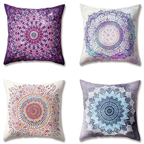 Hengjiang weicher Plüsch-Samt-Mandala-Kissenbezug, indischer Hinduismus, religiöser Stil, Druck, 18 x 18 inch 4 Stück