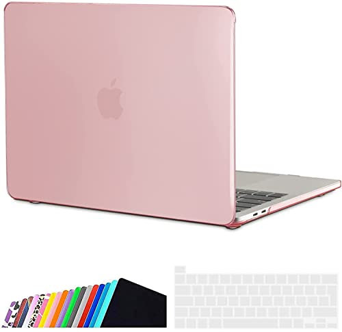 iNeseon Hülle Kompatibel mit 2016-2022 MacBook Pro 13 Zoll Modell A2338(M1 M2) A2289 A2251 A2159 A1706 A1989, Plastik Case Schutzhülle und EU Tastaturschutz für MacBook Pro 13,3, Kristallrosa