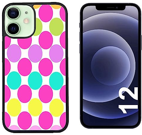 Generico Cover compatibile con Cover Apple iPhone 12 progettare per Giallo Verde Rosa Lilla/Glass Back con gomma sui lati/TPU rigido