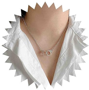 TseenYi Halskette mit Handschellen-Anhänger, Halskette, Boho-Stil, Schmuck für Damen und Mädchen, Metall Silber