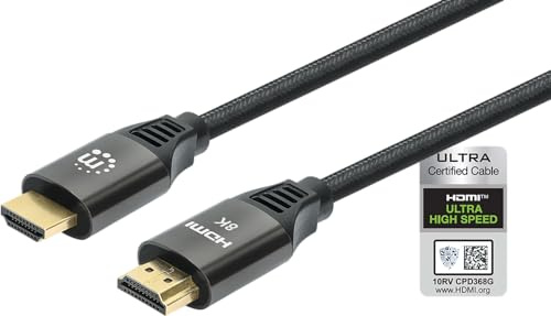 Manhattan 355940 HDMI-Kabel mit Ethernet mit sehr hoher Geschwindigkeit, zertifiziert 8K@60Hz, 2m, Schwarz