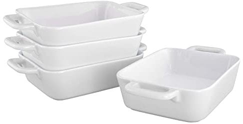KVOTA rechteckige MINI Auflaufform Ofen- Backform aus Keramik, Set 4 St. für je 1 Portion ca.9,5x4x13cm innen (12,5 x 4,5 x22 cm außen) 400ml (Weiß), kleine Auflaufförmchen farbig