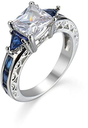 Skcess Ringe Mädchen Weiß Vergoldet, Ring Damen Silber Weiß Blau Hohler Weißer Blauer Zirkon Verlobungsringe Größe 60 (19.1)