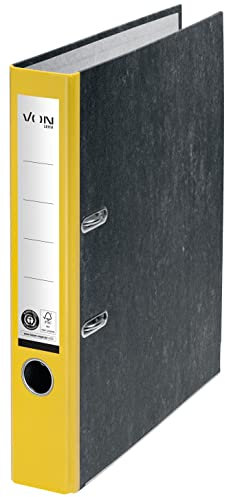 VON Leitz Ordner A4, 100 % Recyclingpapier, 50 mm Rückenbreite, Für 350 Blatt, Blauer Engel & FSC-zertifiziert, Für Schule, Studium & Zuhause, Gelb, 10540015