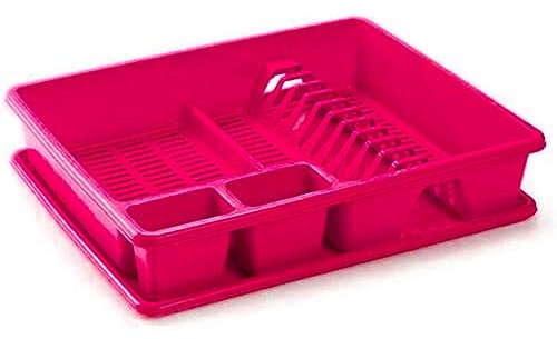 AC - Escurridor de Platos con Bandeja, Drena al Fregadero, Fabricado en Plástico, Bandeja para el Agua, Ideal para la organización y Limpieza - 9 x 48 x 38 cm - Color Rosa Fucsia